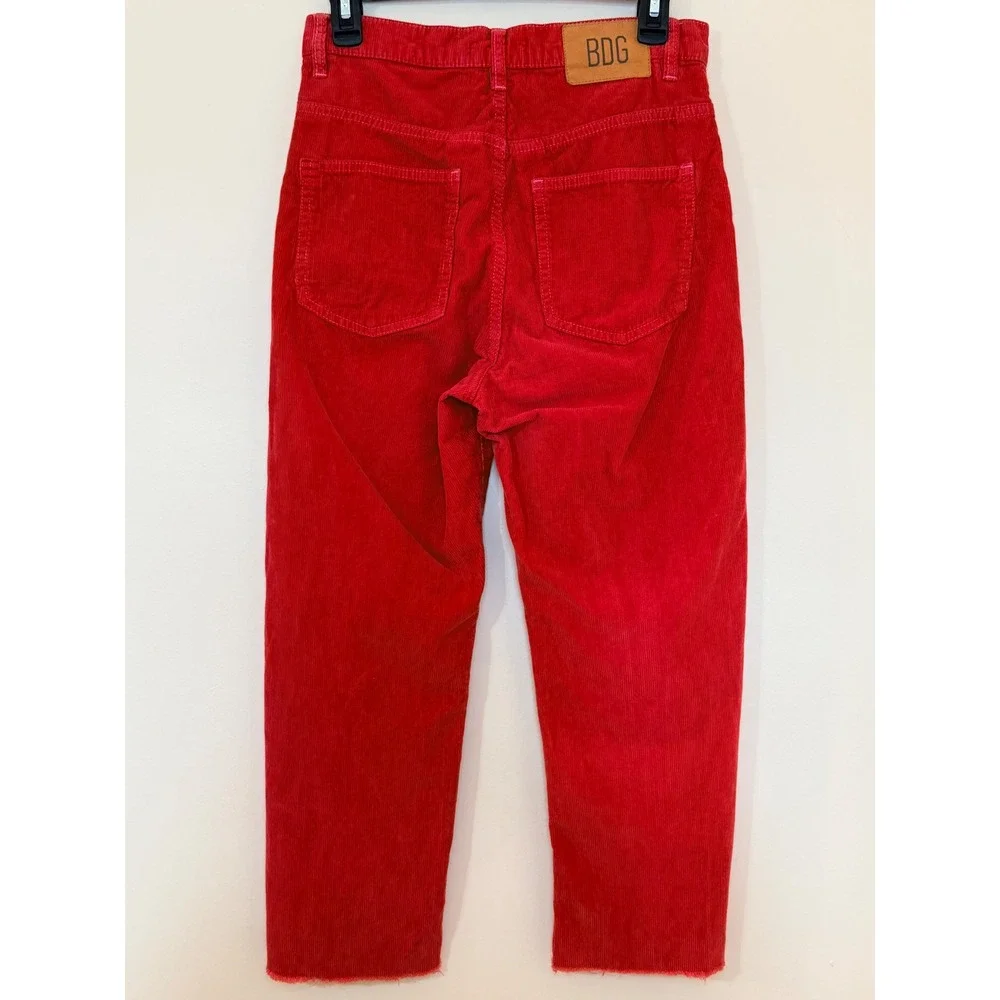 BDG Urban Outfitters Cowboy Jean Red Corduroy High Rise Raw Hem Pants Size 28